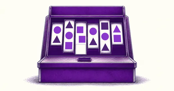 A slot machine with reels of different heights showing cascading symbols