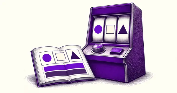 A slot machine with a bet control next to an open rule book