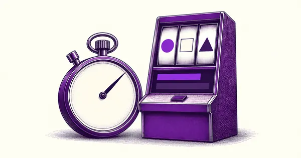 A slot machine next to a large stopwatch without numbers